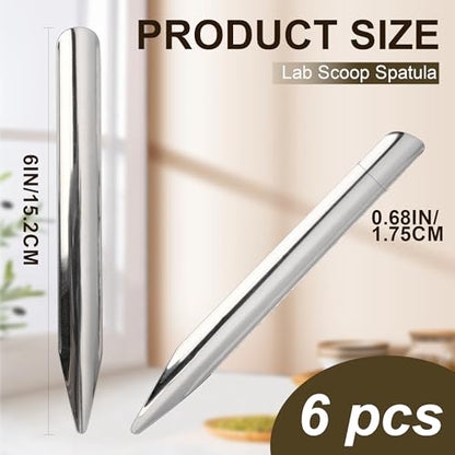 TUNQISM 6pcs 6-inch Laboratory Spatula, Stainless Steel Laboratory Shovel, Round Pointed Spatula, Laboratory Curved Metal Head Spoon, Used for scooping and transferring Mixed Powder