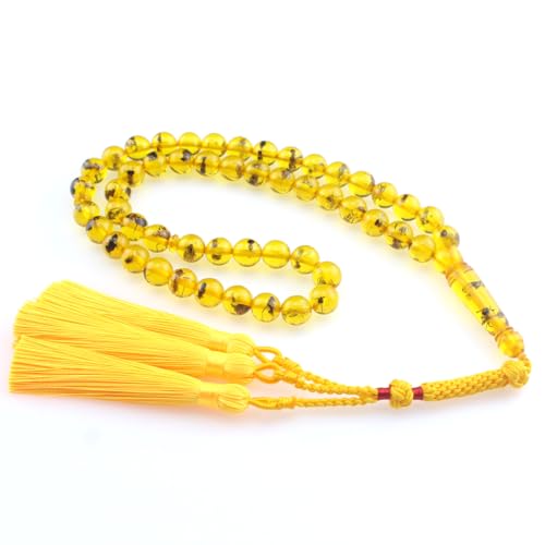 Tasbih Tesbih 이슬람 기도 비즈 51개, 이슬람 이슬람 Subha Sebha Worry 비즈, Misbaha Masbaha Tasbeeh Sibha 비즈, 알라 모하메드 라마단 묵주, 옐로우 앰버 레진 비즈 내부 곤충