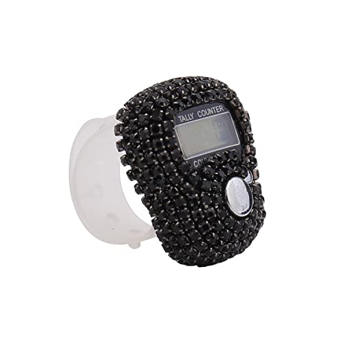 OREN Crystal Diamond Rhinestone Digital Electronic Finger Counter, Islamic Muslim Tasbeeh Prayer Dhikr Counter, Knitting Stitch and Sports Tour Counter (Black)