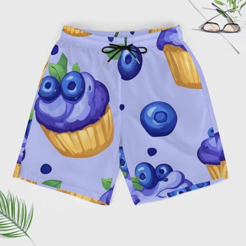 Blueberry Muffin Cupcakes Mens Swim Trunks with Compression Liner Quick Dry Pockets Swimsuits - size: XX-Large