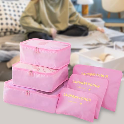 Packing Cubes 6 Set Travel Essentials for Carry on Luggage Organizers Suitcase Travel Accessories (Pink) - color: Pink