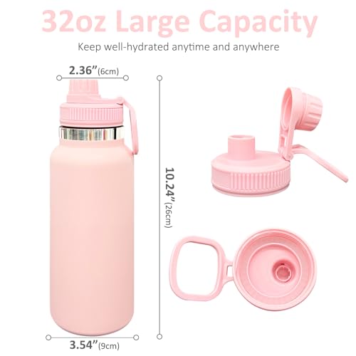 32 oz Insulated Water Bottle with Spout Lid - Double Wall Vacuum Sports Water Bottle - Powder Coated Cup for Gym Camping Hiking(Pink,1 pack) - color: Pink