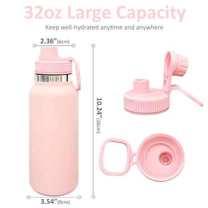 32 oz Insulated Water Bottle with Spout Lid - Double Wall Vacuum Sports Water Bottle - Powder Coated Cup for Gym Camping Hiking(Pink,1 pack) - color: Pink