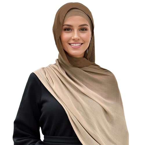 Premium Ombre Viscose Hijab Scarf for Women Muslim Lightweight Gradient Color Shade Hair Wraps Long Hijabs Scarves - color: Khaki 5#