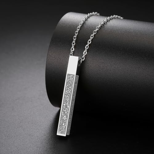 VASSAGO Islamic Ayatul Kursi Necklace for Women Men Stainless Steel/Leather Chain Muslim Allah Arabic 3D Bar Pendant Islam Eid Ramadan Gift Jewelry - color: Silver Ayatul Kursi Necklace