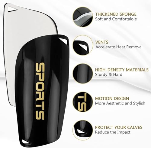 2 Pair Soccer Shin Guards Kids Youth, Shin Pads for 3-15 Years Old Boys and Girls Football Games EVA Cushion Protection Reduce Shocks and Injuries Lightweight Equipment - color: Black and White, size: Large