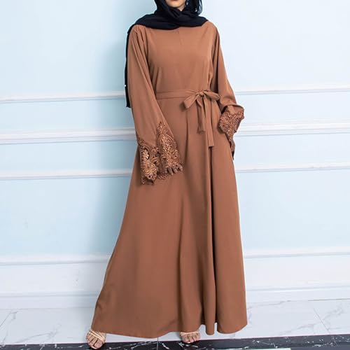 Lmdudan Muslim Dresses - Ladies Robe Dress Islamic Abaya - Cotton Linen Dress - Stripe Conservative Prayer Clothes - color: 🔥2024 Amazon Essentials🔥-3*coffee, size: Medium