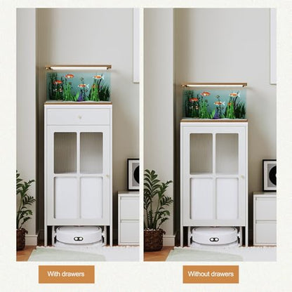 HARELA Robot Vacuum Stand Hidden Cabinet, Sweeping Robot Storage Rack with Doors and Drawer, Side Table Storage Cabinet for Living Room, Bedroom, Home(White,40x45x103.6cm) - size: 40x45x103.6cm