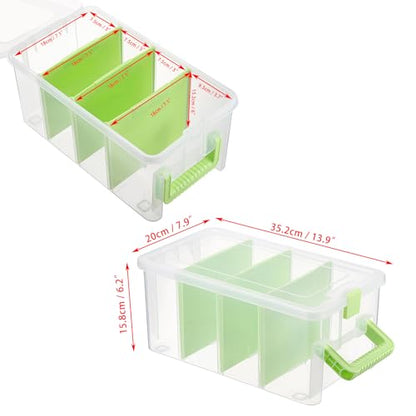 BTSKY Clear Plastic Dividing Storage Box with 4 Deep Compartment Sewing Box | 13.9x7.9x6.2 Inches Adjustable Storage Bin with Lid Portable Craft Container Multipurpose Art Supply Organizer Green - size: 13.9x7.9x6.2 Inches-Green
