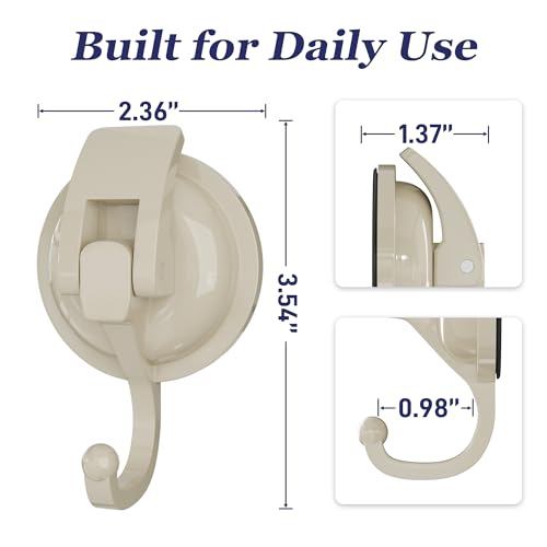 Heavy Duty Vacuum Suction Cup Hooks, Oyster White Plated Polished Super Suction for Kitchen Bathroom, 2 Pack - color: Oyster White