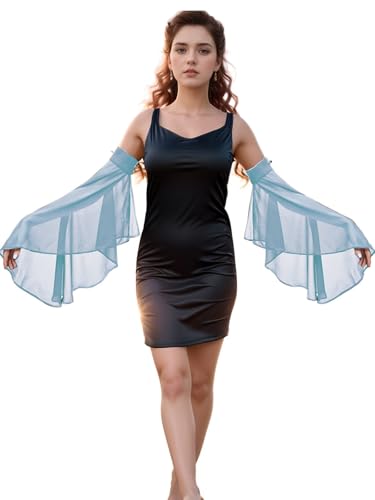 Detachable Sleeves for Wedding Dresses Chiffon Bell Sleeve Arm Covers Victorian Gothic Bridal Gown Accessories - color: Light Blue