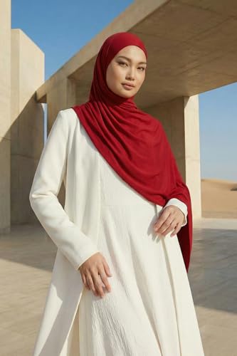 Aisha's Design Neck-Covering Practical Jersey Hijab with Built-In Ninja Bonnet - color: Maroon