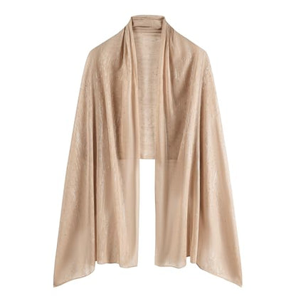 OurLore Chiffon Shawls Wraps for Women Sheer Glitter Scarf Sparkly Rhinestones Shoulder Sarong Cover Up Hijab for Wedding - color: Champagne
