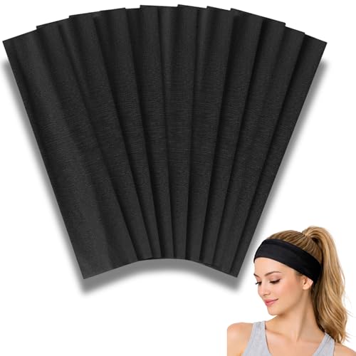 Styla Hair Headbands for Women Stretch Fashion Head Bands 10 Pack Non-Slip Head Wraps Great for Spa, Sports, Yoga, Pilates, Running, Gym Headband, Workouts (Black) - color: Black