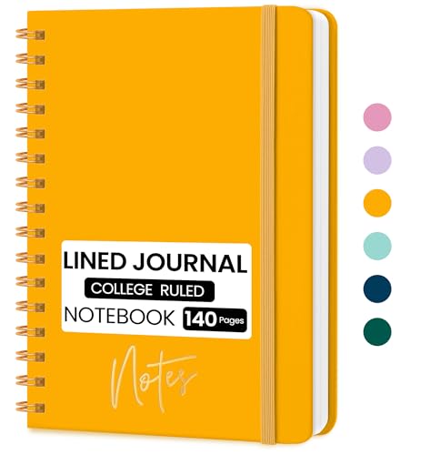 CICPAP Lined Spiral Journal Notebook, A5 College Ruled Notebook for Journaling, Note-Taking, and Daily Planning, Durable Hardcover with an Elegant Design, Yellow - color: G.Yellow
