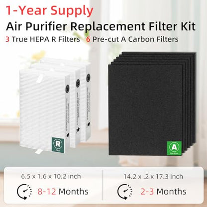 HPA300 Replacement Filters for Honeywell Air Purifiers HPA300 Series, HPA300, HPA304, HPA3300, HPA5300, HPA5350, HPA8350, Part HRF-R3, 3 R Filters and 6 Pre-cut A Carbon Pre-filter by APPLIANCEMATES - style: 3 Ture HEPA R + 6 A Carbon Pre-Filter