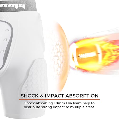 COOLOMG Youth Football Girdle 5 Pad Football Compression Shorts with Cup Pocket Integrated Hip Tailbone Thigh Pads - color: White, size: Small