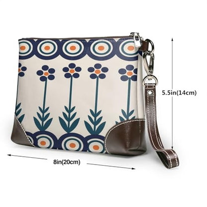 Leather Clutch Purse for Women, Large Capacity Wristlet Wallet with Removable Strap, Zip Handbag - color: Polish Blue