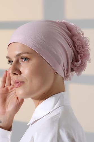 ihvan online Hijab Cap, Head Scarf Beanie, Volumizing Non Slip Head Wraps for Women, Hijab Undercap with Tie-Back Closure - color: Pink