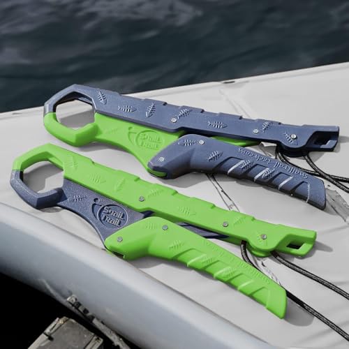 7.5'' Floating Fish Gripper, Fishing Grabber | Catfish Mouth Pliers, Caught Bass Holder, Fish Scale Hook Clamp, Saltwater Lip Grip Tool with Lanyard, Gifts for Men - color: Green-gray