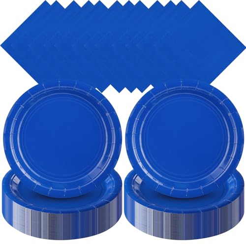 Zhehao 120 Pcs Disposable Paper Dessert Plates and Napkins Set, 7 Inch Party Cake Appetizer Plate with Napkin for Birthday Baby Shower Wedding Easter(Dark Blue) - color: Dark Blue