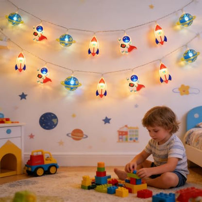 Astronaut String Lights,20 LEDs Space Theme 2 Lighting Modes Steady and Flashing Battery Powered for Kids Room Party Christmas Classroom Bedroom Decor - size: 3 meters, 20 lights