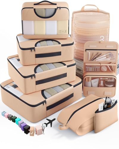 Veken 8 Set Packing Cubes for Travel Essentials, Suitcase Organizer Bags in 4 Sizes, Carry-On Luggage Accessories with Laundry Bag, Airplane Must Have with 99-Count Mesh Holes - color: 16 Gold