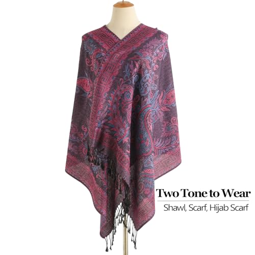 Paisley Pashmina Rave Shawl Scarf-Women's Reversible Ethnic Jacquard Pashmina Wraps for Travel - color: B#. Purple