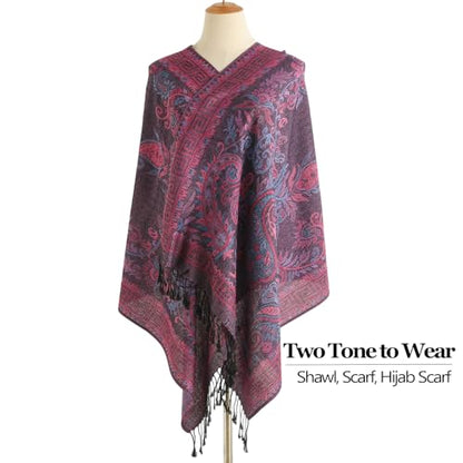 Paisley Pashmina Rave Shawl Scarf-Women's Reversible Ethnic Jacquard Pashmina Wraps for Travel - color: B#. Purple