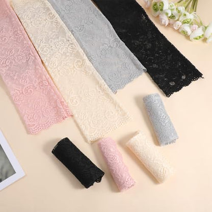 4 Pairs Women Lace Arm Sleeves, Floral Hollow Arms Cover Warmer Elegant Long Floral Lace Fingerless Gloves Elbow Length Arm Sleeves for Tea Party, Elbow Length Laces Sleeve to Cover Arms for Women