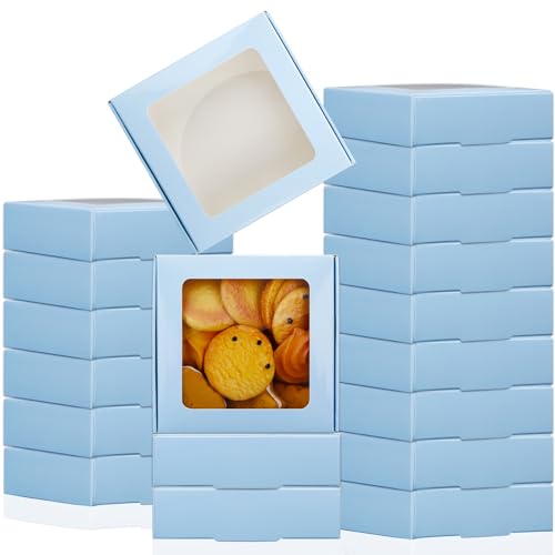 Zonon 30 Pcs Kraft Paper Boxes with Window 4.13 x 4.13 x 1.18 Inch Candy Packaging, Small Gift Boxes, Soap holder, Mini Treat Packaging for Bakery Chocolate Jewelry Display (Blue) - color: Blue
