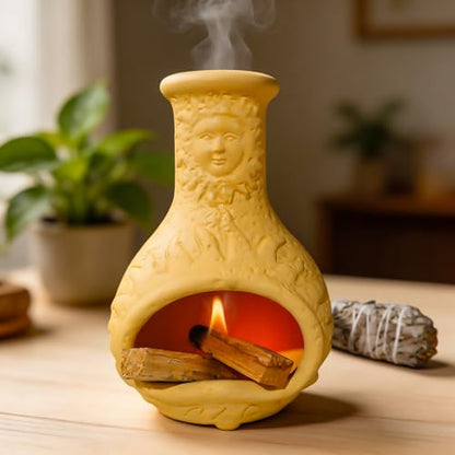 Yellow Mini Chiminea Palo Santo Holder, Handmade Ash Catcher Smudge Bowl - color: Sun Face Palo Santo Holder-yellow