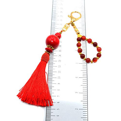 Keychain & Rosary Collection -Car Key Chain-Handbags Holder - color: (8 Mm - Red Agate Stone-gold)