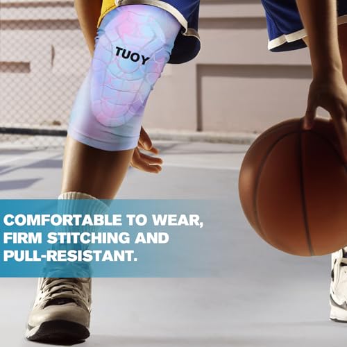 Knee Pads Football Compression Padded Leg Sleeve Knee Protection Pads For Basketball Baseball Volleyball Cycling Wrestling - Adult & Youth Size (F-Pink 1 Pair)