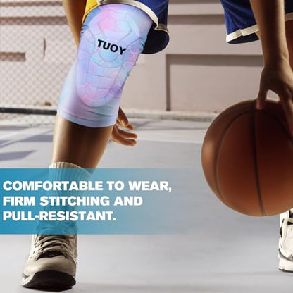 Knee Pads Football Compression Padded Leg Sleeve Knee Protection Pads For Basketball Baseball Volleyball Cycling Wrestling - Adult & Youth Size (F-Pink 1 Pair)