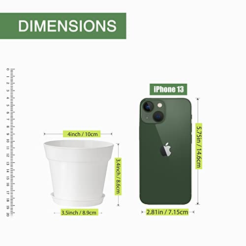 SwinDuck 28 Pack 4 inch Small Plant Pots, Plastic Planters with Drainage Holes and Saucers for Flowers Plants, Succulents, Seed Starting Pots, White - color: White