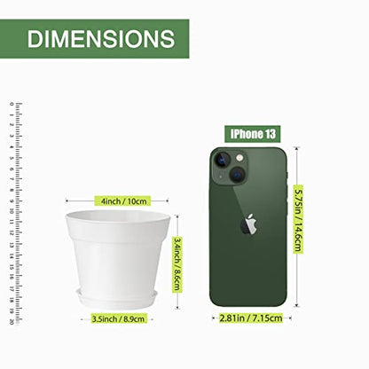 SwinDuck 28 Pack 4 inch Small Plant Pots, Plastic Planters with Drainage Holes and Saucers for Flowers Plants, Succulents, Seed Starting Pots, White - color: White