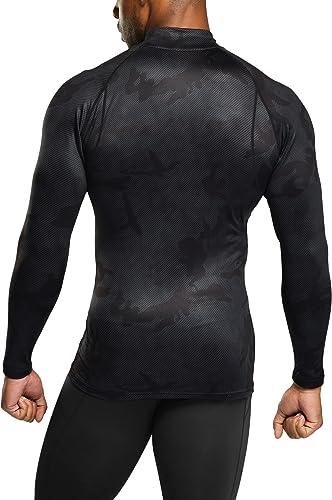 TSLA Men's Thermal Long Sleeve Compression Shirts, Mock/Turtleneck Winter Sports Running Base Layer Top - color: 2pack Navy/Woodland Black, size: X-Large