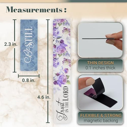 Christian Art Gifts Magnetic Scripture Bookmark Set for Women: Be Still and Know - Psalm 46:10 Inspirational Purple Rose Magnetic Bible Verse Pagemarker Set of 6 for Bibles and Books, Size 2.3" x 0.8"