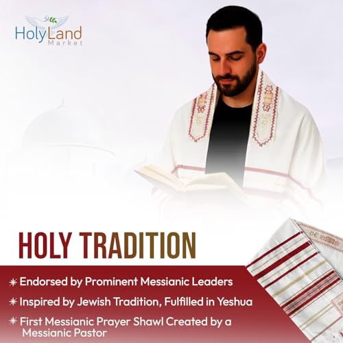 Holy Land Market Messianic Christian Shawl/Tallit - The Messiah Tallit (72 x 22 Inches) - color: Red