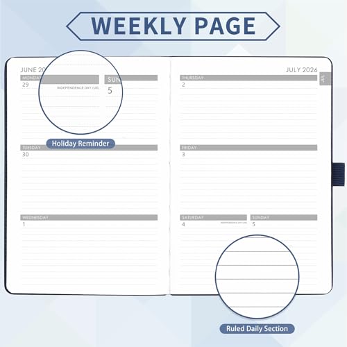 2026-2027 Planner - Academic Planner 2026-2027 Weekly Monthly Planner, July 2026 - June 2027, 5.7'' x 8.4'', Thick Paper, Leather Cover, Pen Holder, Back Pocket, Perfect Daily Organizer - Navy Blue - color: Navy Blue