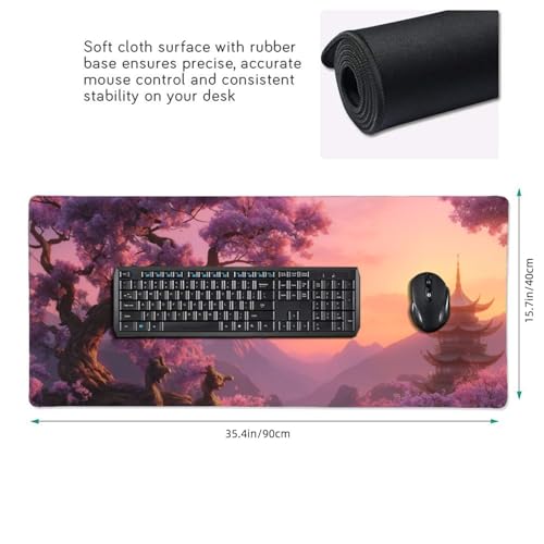 XXL Gaming Mouse Pad 35.4x15.7 Inch, Large Extended Desk Mat | Cherry Blossom Design, Non-Slip Rubber Base, Water-Resistant Surface and Stitched Edges for Gaming, Office & Home - color: Cherry Blossom