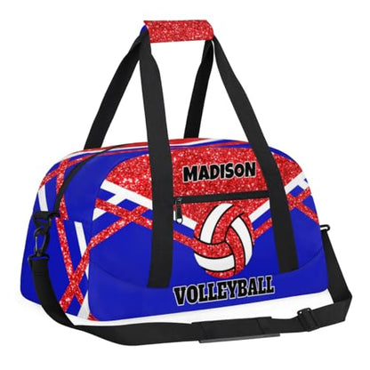 Custom Names Volleyball Bag, Personalized Name Gymnastics Sport Bag Women, Red Bling Glittering with Royal Blue (not real glitter) - color: Red Blue