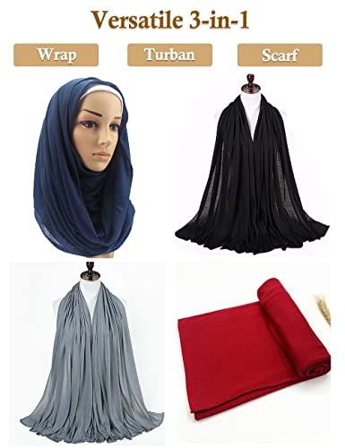 Nonbongoy Head Wraps for Black Women Stretch Headwraps Large Hair Wraps Hijab Scarves for Muslim Head Scarf Turban Headbands - color: 4-black&wine Red&navy Blue&wine Red