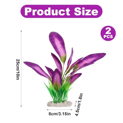 DIVINA VITAE Silk Aquarium Plants,Artificial Aquatic Water Grass Decoration | 2Pcs, for Betta Fish Tank, 10 Inch Tall, Purple