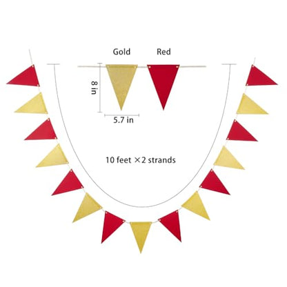 MOWO Gold Red Pennant Banner Paper Bunting, 30pc, 20 feet - color: Gold,red