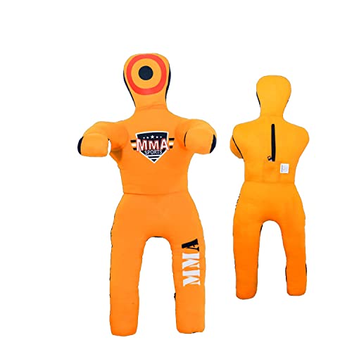 Kids Grappling Standing Dummy - Unfilled – Wrestling, Jiu-Jitsu, MMA Training Dummy with Moveable Arms and Legs – Durable Polyester Fabric - color: Yellow-Stand, size: 3 ft-36 Inch