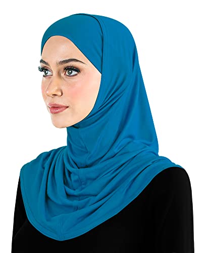 Cotton Amira Hijab 2 piece Head Scarf for Women Hood & Tube Cap Set - color: Medium - Ocean Blue