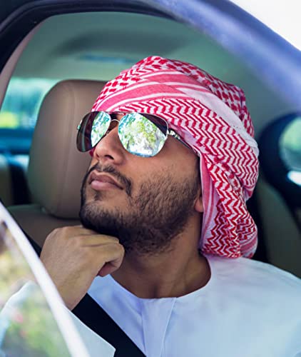 HOMELEX Keffiyeh Arab Head Scarf for Men Sheikh Muslim Turban Saudi Dubai Headwear - color: Red