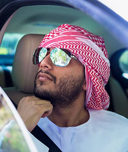 HOMELEX Keffiyeh Arab Head Scarf for Men Sheikh Muslim Turban Saudi Dubai Headwear - color: Red
